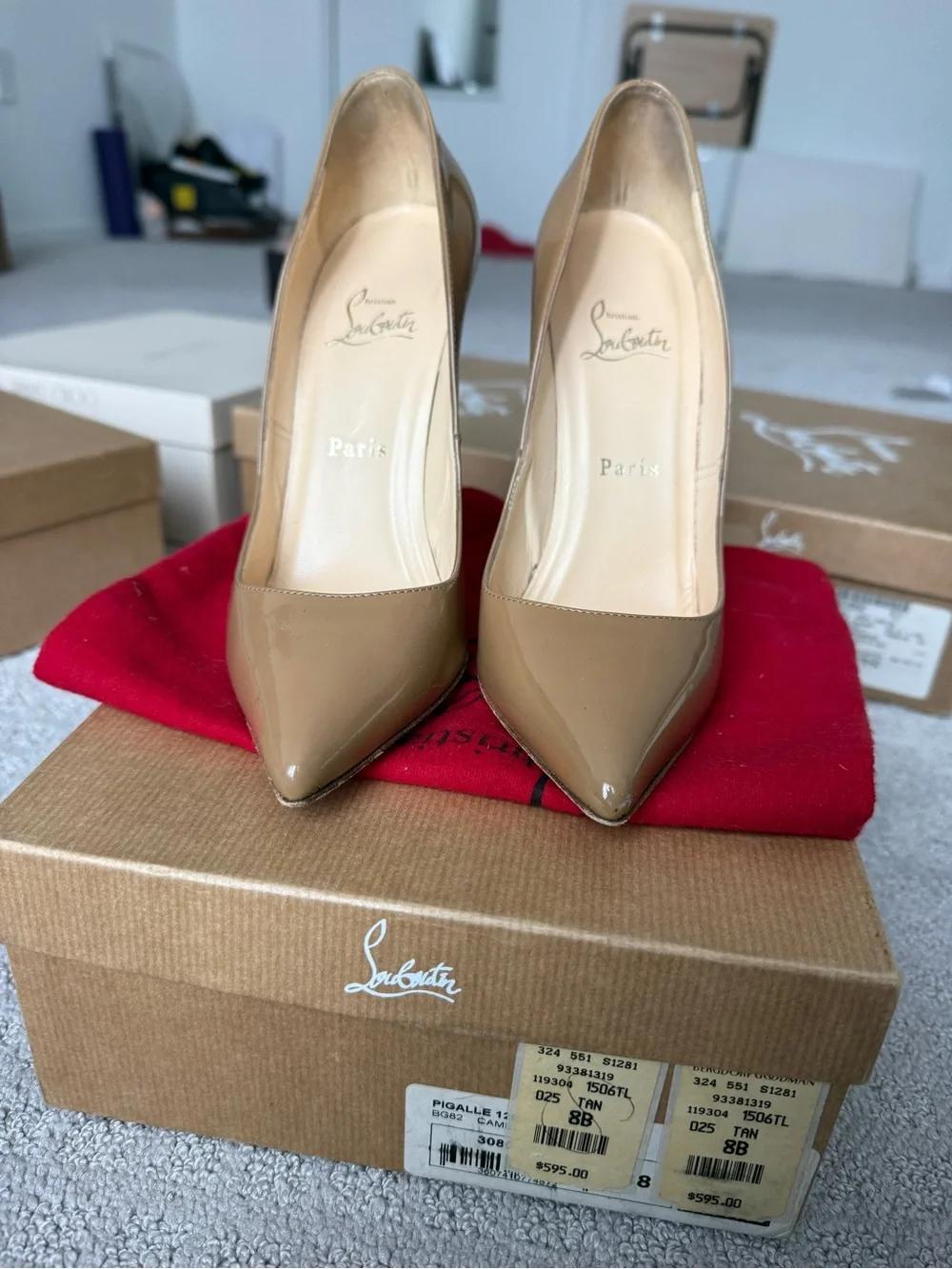 Christian Louboutin Nude Patent Pointed Toe Pumps - Taupe Patent